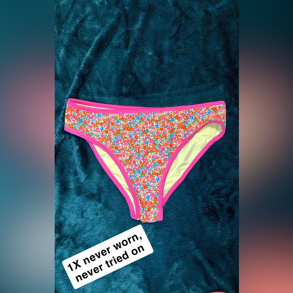 Floral Bikini Bottom with Pink Trim